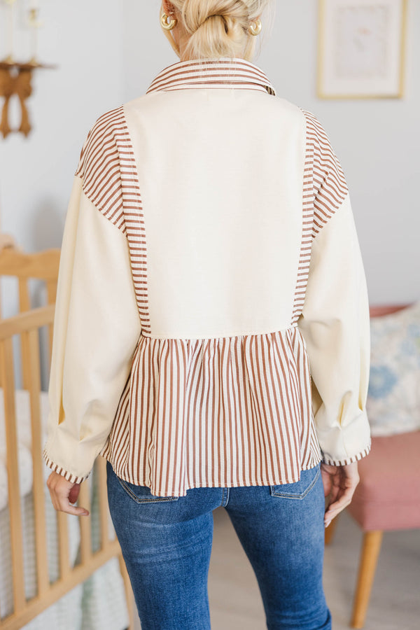 NURSING COLLECTION: Cozy Collective Brown Striped Blouse