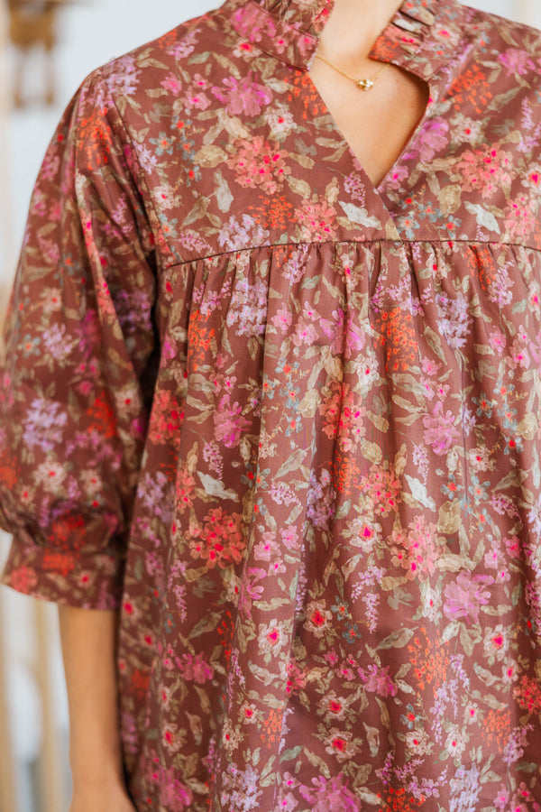 NURSING COLLECTION: On The Right Path Brown Floral Blouse