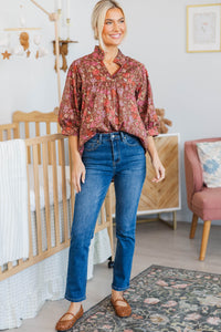 NURSING COLLECTION: On The Right Path Brown Floral Blouse