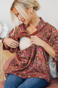 NURSING COLLECTION: On The Right Path Brown Floral Blouse