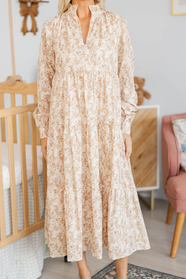 NURSING COLLECTION: In Your Dreams Brown Toile Midi Dress