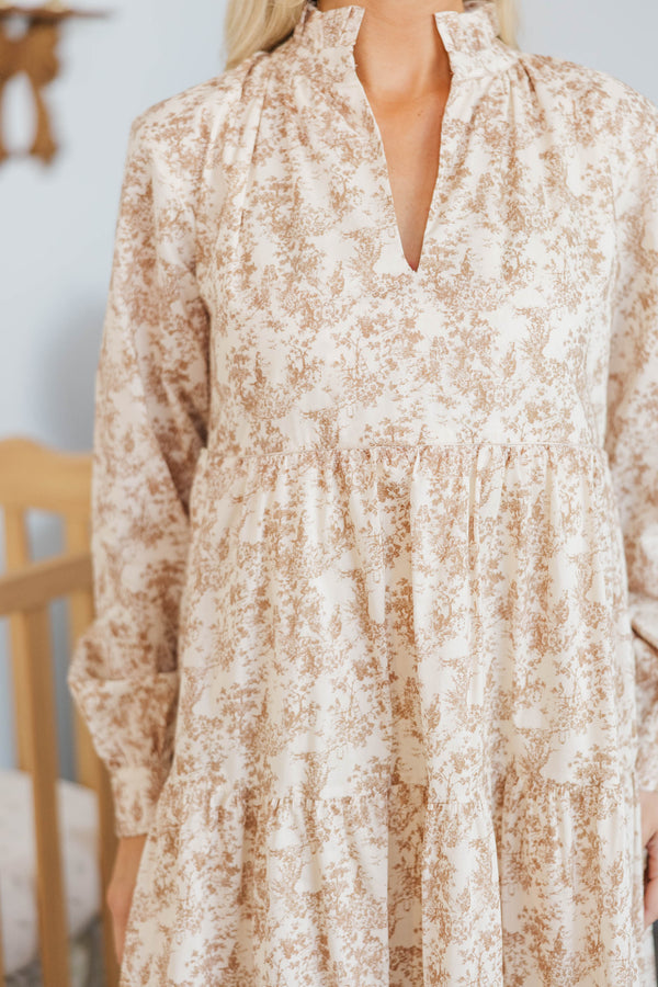 NURSING COLLECTION: In Your Dreams Brown Toile Midi Dress
