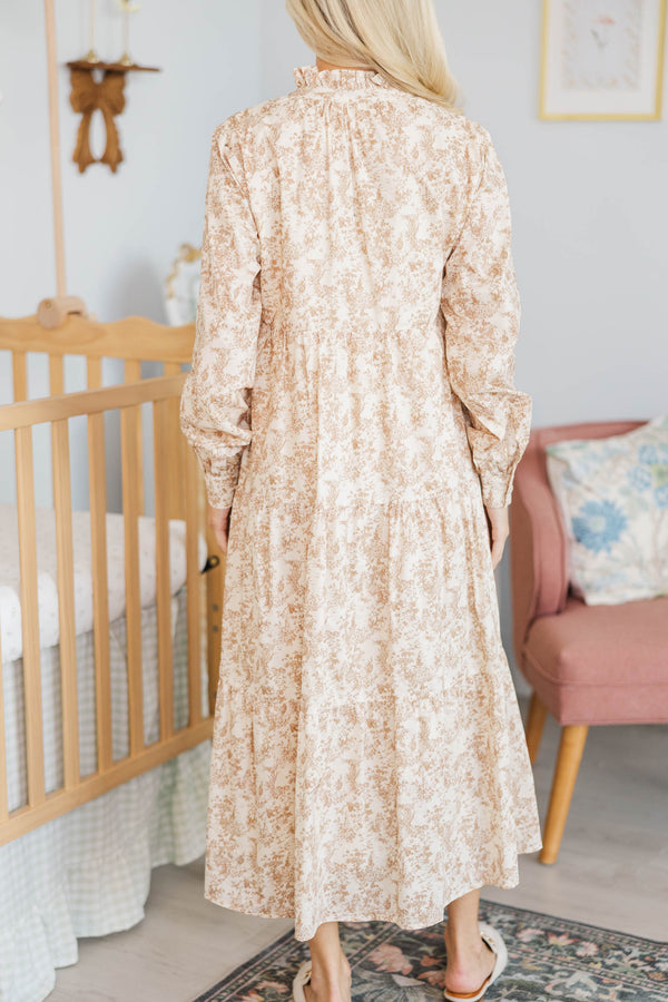 NURSING COLLECTION: In Your Dreams Brown Toile Midi Dress