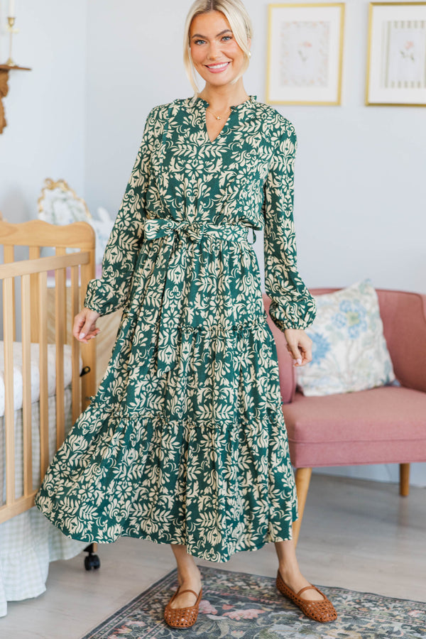 NURSING COLLECTION: Quiet Season Green Floral Midi Dress