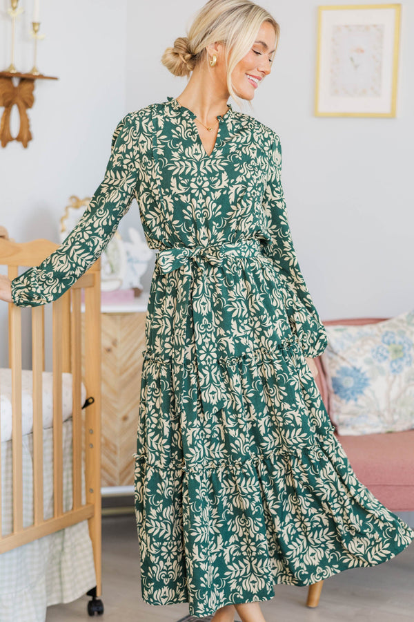 NURSING COLLECTION: Quiet Season Green Floral Midi Dress