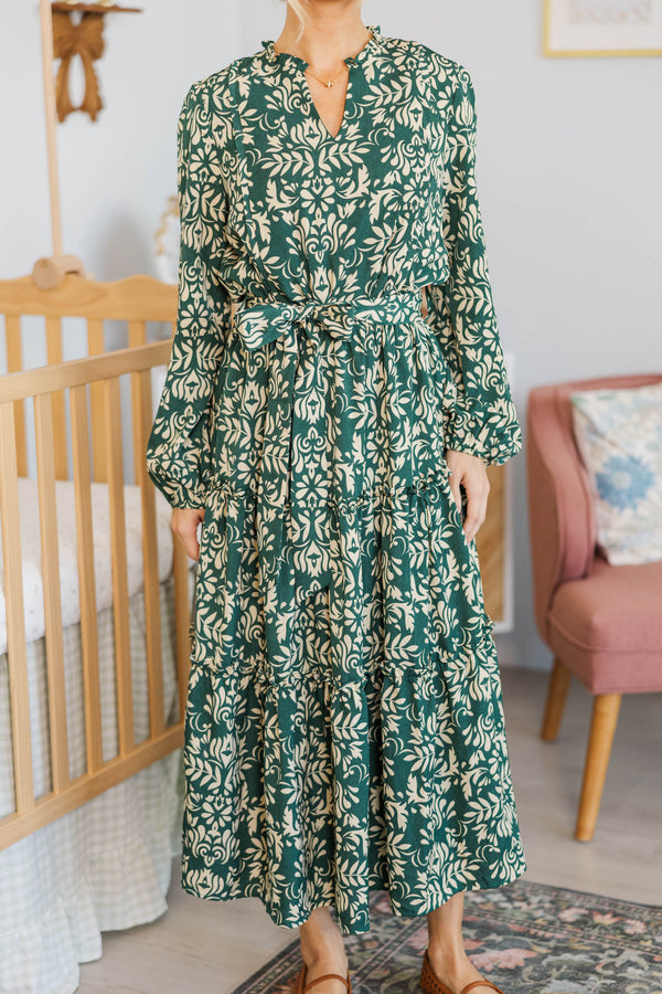 NURSING COLLECTION: Quiet Season Green Floral Midi Dress