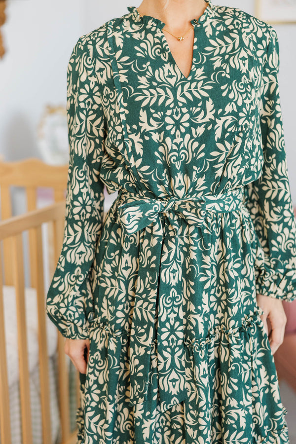 NURSING COLLECTION: Quiet Season Green Floral Midi Dress