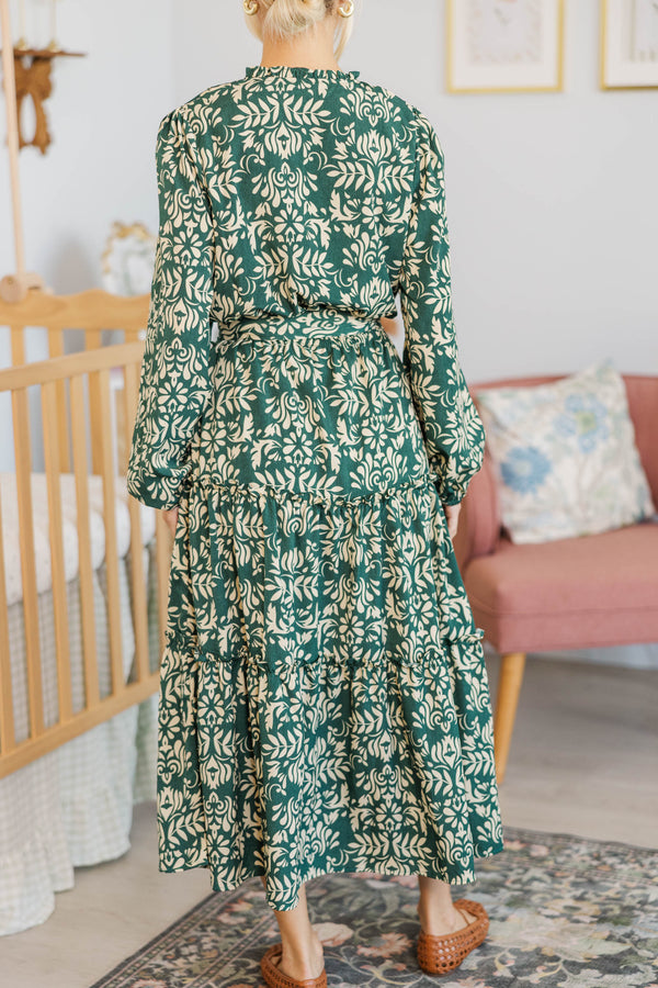 NURSING COLLECTION: Quiet Season Green Floral Midi Dress