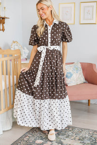 NURSING COLLECTION: First Things First Brown Polka Dot Midi Dress