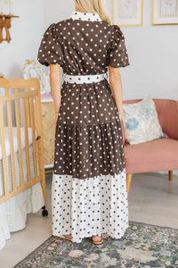 NURSING COLLECTION: First Things First Brown Polka Dot Midi Dress