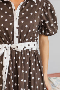 NURSING COLLECTION: First Things First Brown Polka Dot Midi Dress