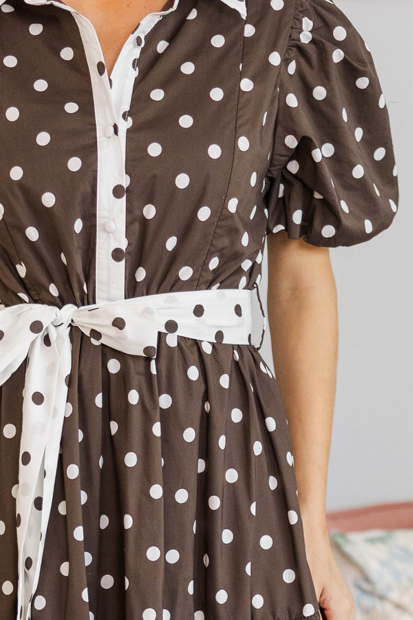 NURSING COLLECTION: First Things First Brown Polka Dot Midi Dress