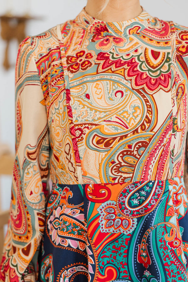 NURSING COLLECTION: Golden Mood Navy Paisley Dress