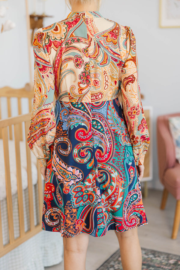 NURSING COLLECTION: Golden Mood Navy Paisley Dress