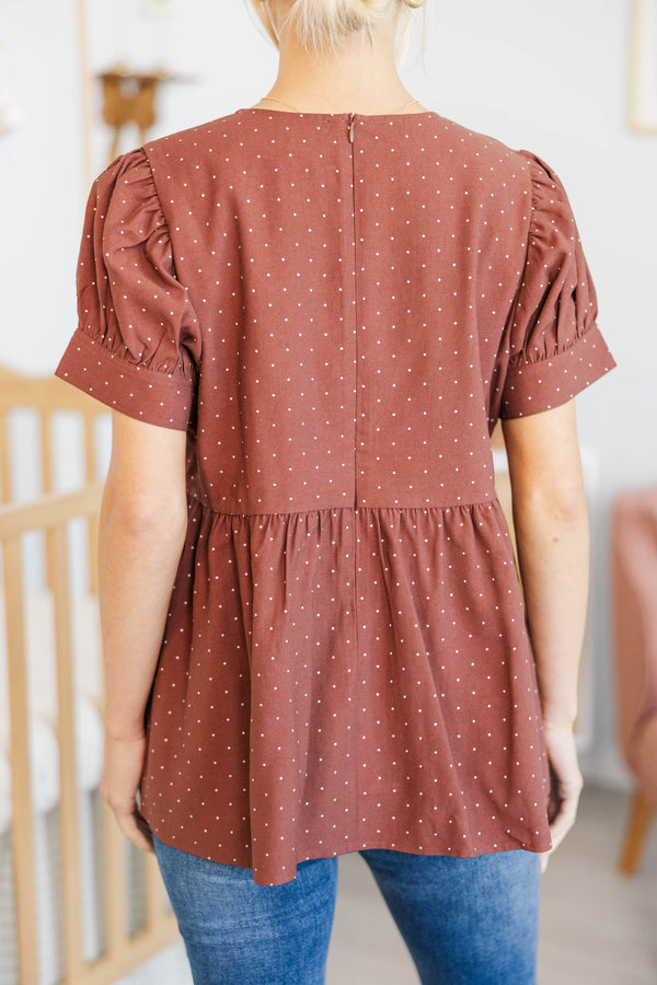 NURSING COLLECTION: The Good Find Brown Polka Dot Blouse