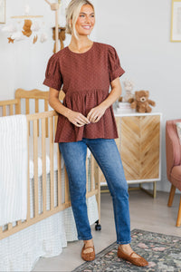 NURSING COLLECTION: The Good Find Brown Polka Dot Blouse