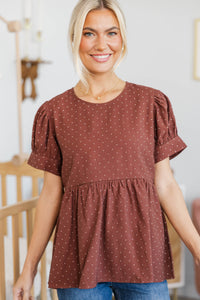 NURSING COLLECTION: The Good Find Brown Polka Dot Blouse