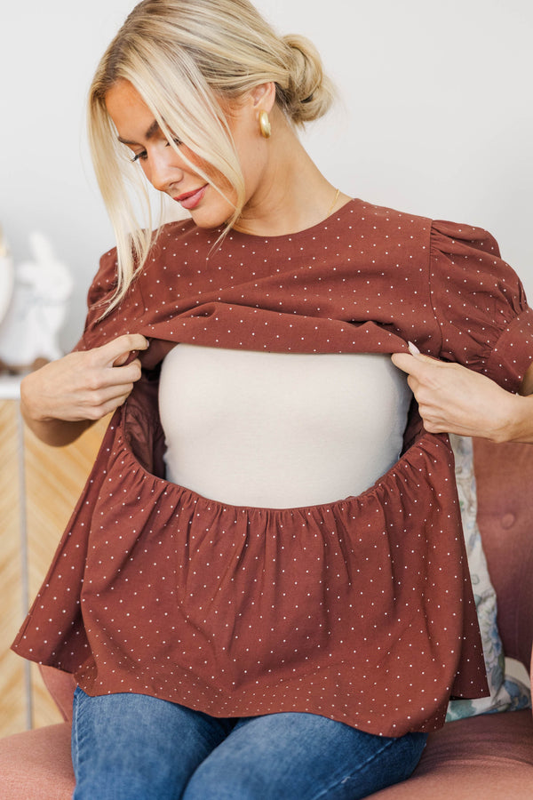 NURSING COLLECTION: The Good Find Brown Polka Dot Blouse