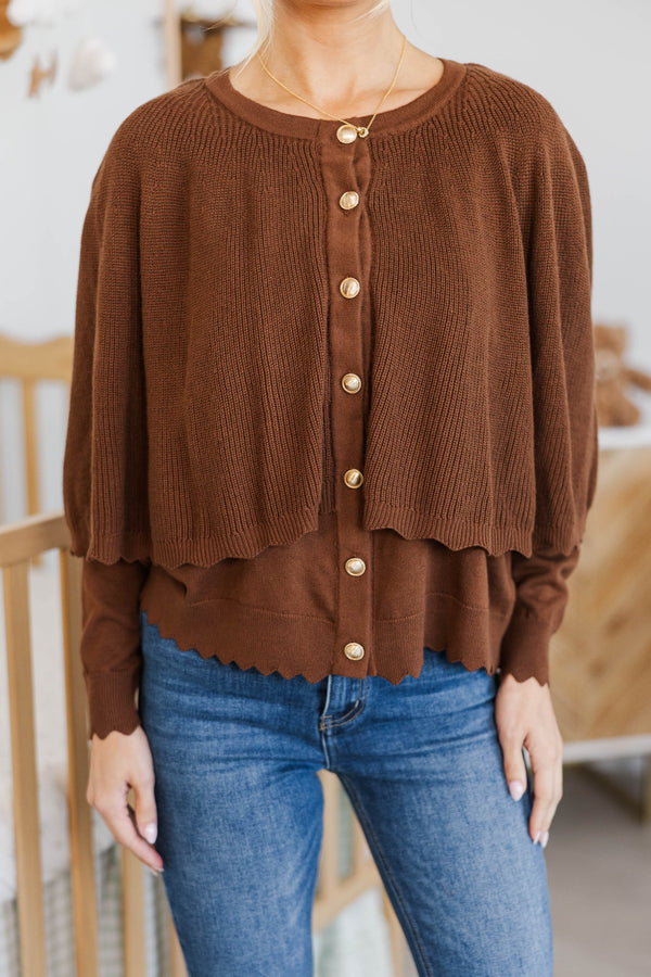 NURSING COLLECTION: Wrapped in Style Brown Cape Sweater