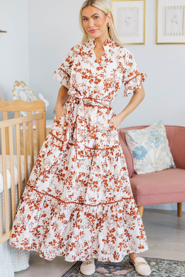 NURSING COLLECTION: The Victorious Rust Eyelet Maxi Dress