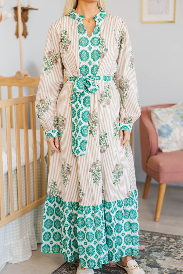 NURSING COLLECTION: Came To Play Taupe Medallion Floral Maxi Dress