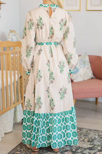 NURSING COLLECTION: Came To Play Taupe Medallion Floral Maxi Dress