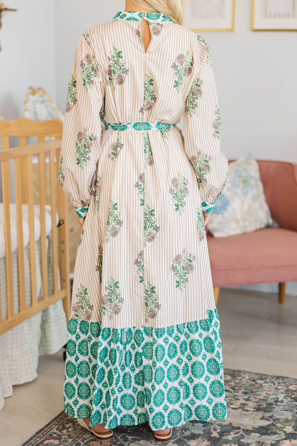 NURSING COLLECTION: Came To Play Taupe Medallion Floral Maxi Dress