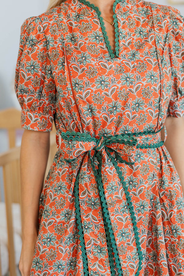 NURSING COLLECTION: Classy Intentions Rust Medallion Dress