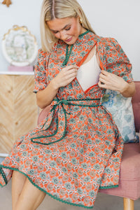 NURSING COLLECTION: Classy Intentions Rust Medallion Dress