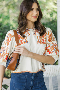 THML: Sunday Mood Cream Floral Embroidery Blouse