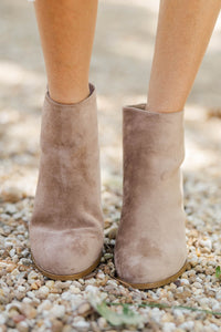 Front Row Taupe Block Heel Booties