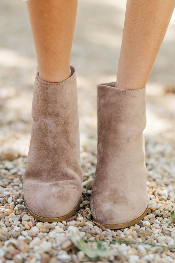 Front Row Taupe Block Heel Booties
