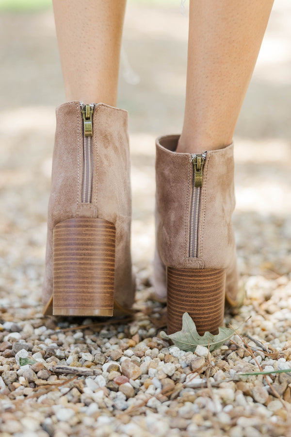 Front Row Taupe Block Heel Booties