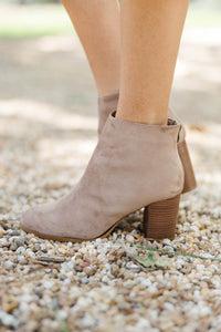 Front Row Taupe Block Heel Booties