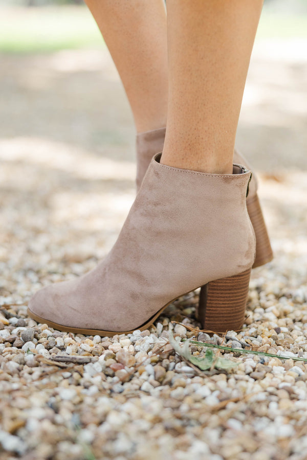 Front Row Taupe Block Heel Booties