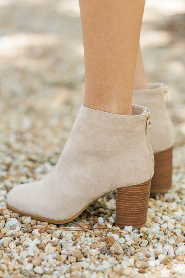 Front Row Cream Block Heel Booties