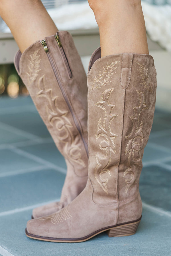 Scenic Route Taupe Tall Cowboy Boots