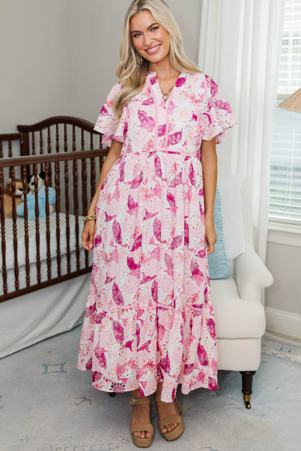 NURSING COLLECTION: Delicate Daze Pink Eyelet Midi Dress