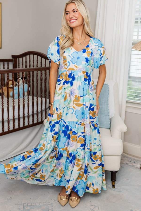 NURSING COLLECTION: Falling In Love Blue Floral Maxi Dress