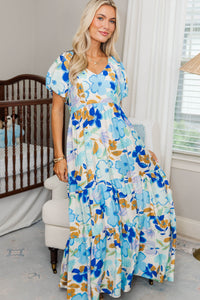 NURSING COLLECTION: Falling In Love Blue Floral Maxi Dress