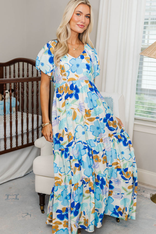 NURSING COLLECTION: Falling In Love Blue Floral Maxi Dress