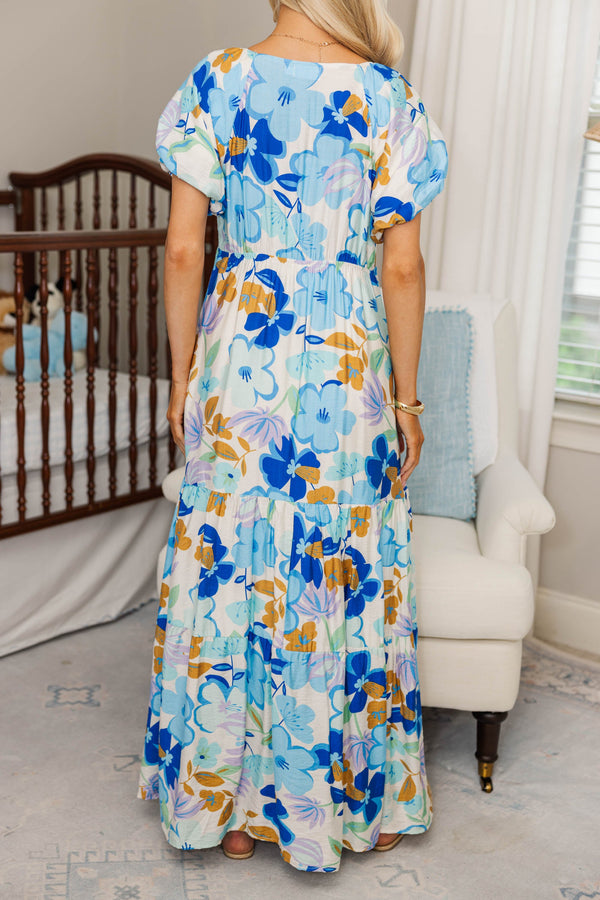 NURSING COLLECTION: Falling In Love Blue Floral Maxi Dress