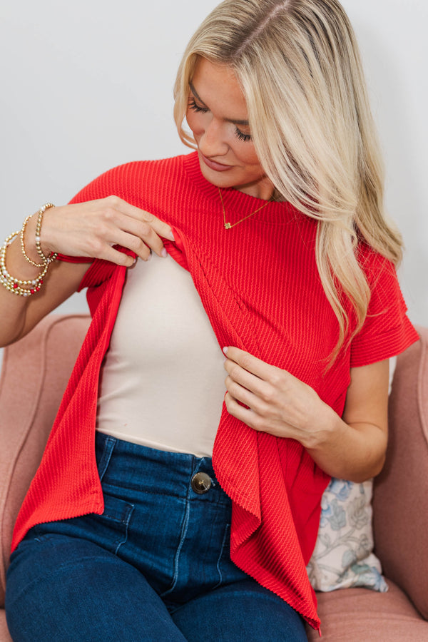 NURSING COLLECTION: Catch On Red Striped Ribbed Top