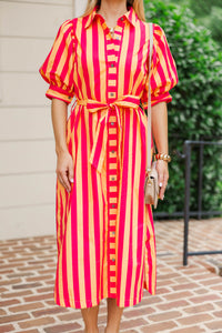 Onward And Upward Orange Striped Midi Dress
