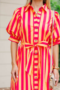 Onward And Upward Orange Striped Midi Dress