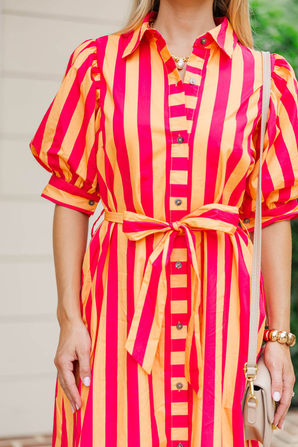 Onward And Upward Orange Striped Midi Dress