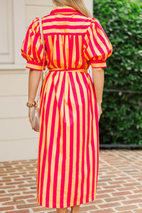 Onward And Upward Orange Striped Midi Dress