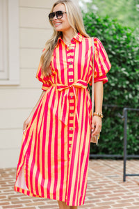 Onward And Upward Orange Striped Midi Dress