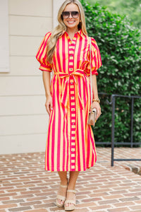 Onward And Upward Orange Striped Midi Dress