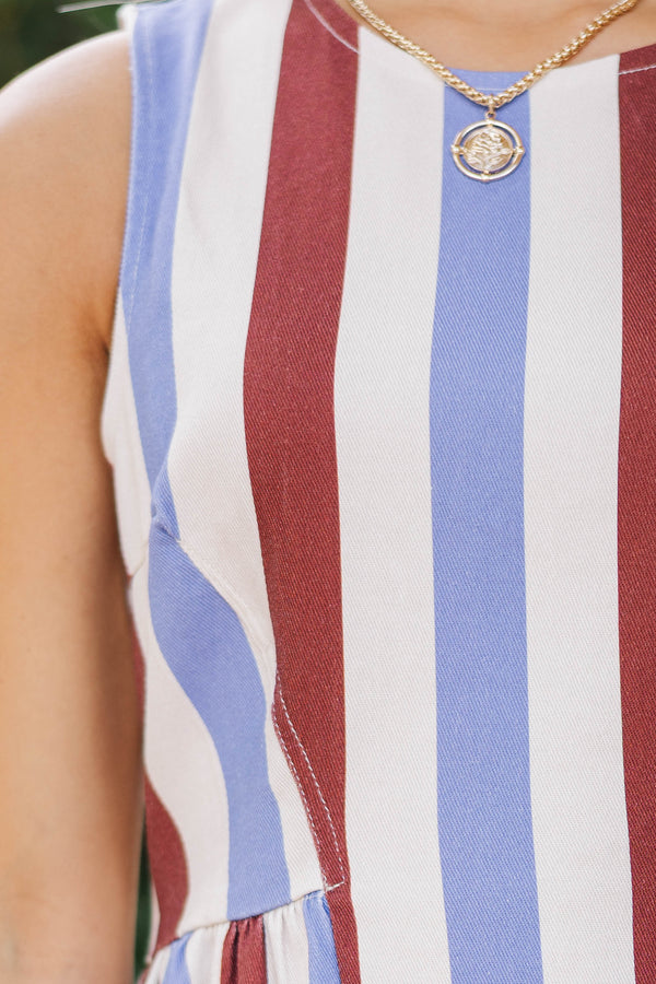 All The Pretty Details Brown Striped Midi Dress